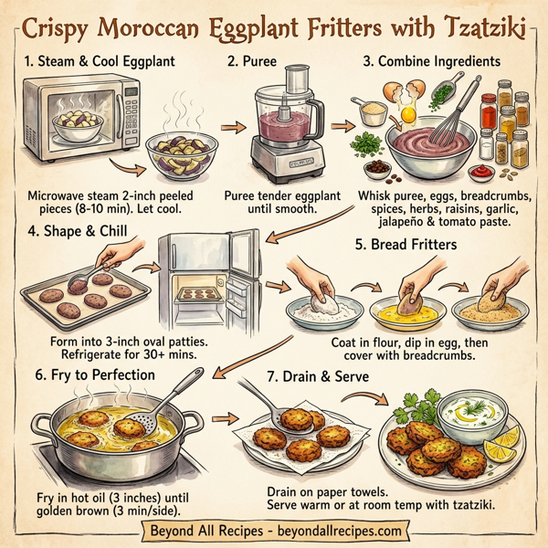 Crispy Moroccan Eggplant Fritters with Tzatziki instructions