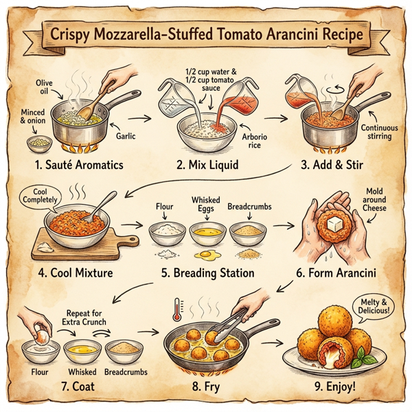 Crispy Mozzarella-Stuffed Tomato Arancini instructions