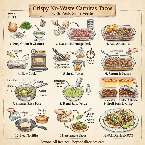 Crispy No-Waste Carnitas Tacos with Zesty Salsa Verde instructions