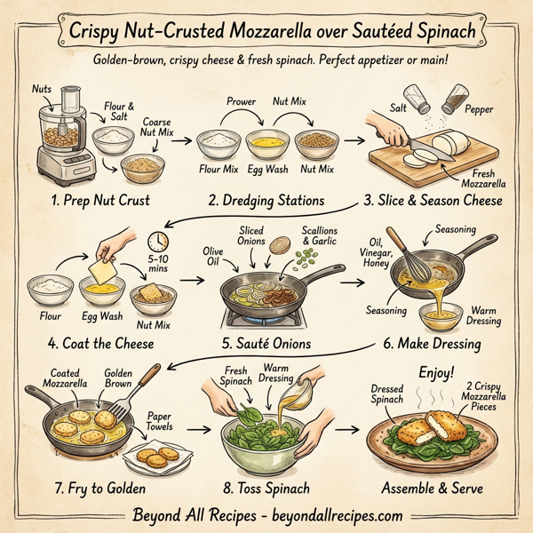 Crispy Nut-Crusted Mozzarella over Sautéed Spinach instructions
