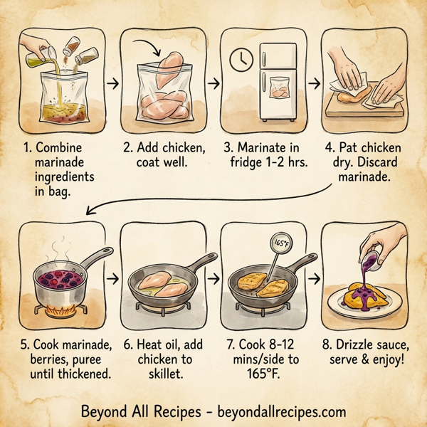 Crispy Pan-Seared Chicken with Lush Blueberry-Raspberry Sauce instructions