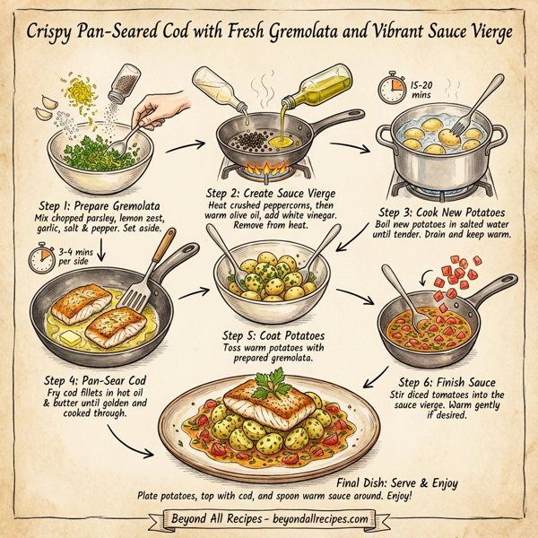 Crispy Pan-Seared Cod with Fresh Gremolata and Vibrant Sauce Vierge instructions