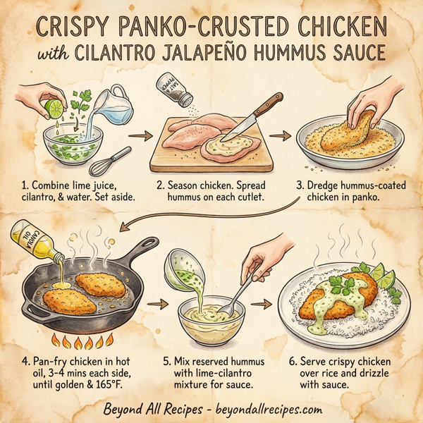 Crispy Panko-Crusted Chicken with Cilantro Jalapeño Hummus Sauce instructions