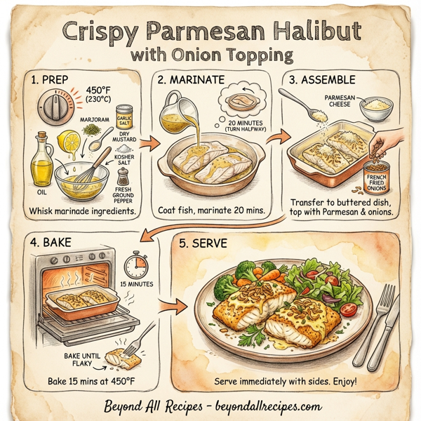 Crispy Parmesan Halibut with Onion Topping instructions
