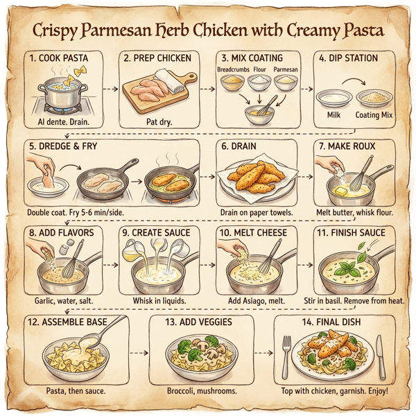 Crispy Parmesan Herb Chicken with Creamy Pasta instructions