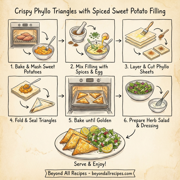 Crispy Phyllo Triangles with Spiced Sweet Potato Filling instructions