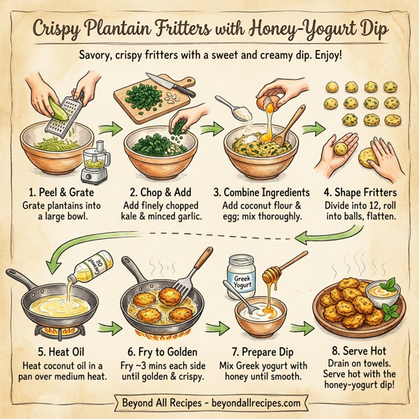 Crispy Plantain Fritters with Honey-Yogurt Dip instructions