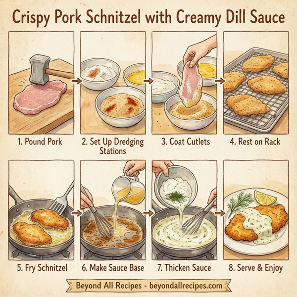 Crispy Pork Schnitzel with Creamy Dill Sauce instructions