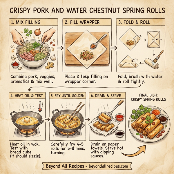 Crispy Pork and Water Chestnut Spring Rolls instructions