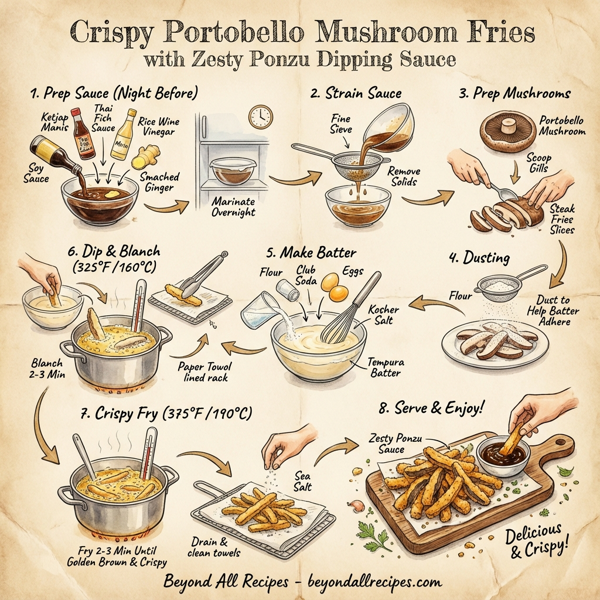 Crispy Portobello Mushroom Fries with Zesty Ponzu Dipping Sauce instructions