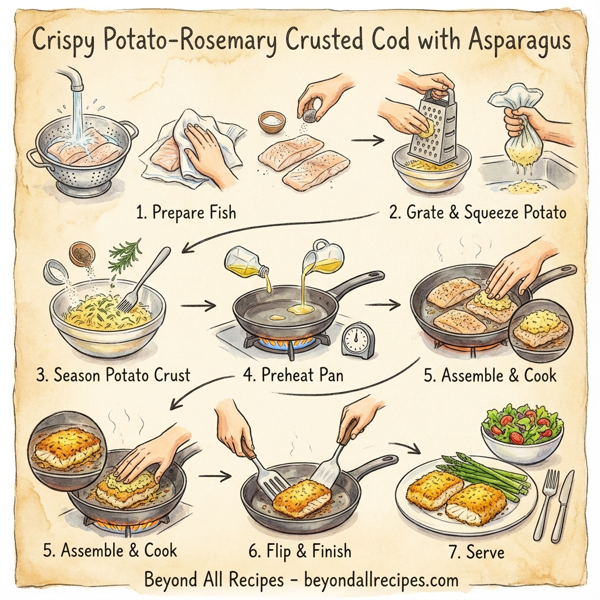 Crispy Potato-Rosemary Crusted Cod with Asparagus instructions
