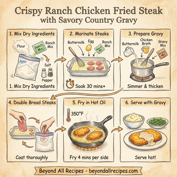 Crispy Ranch Chicken Fried Steak with Savory Country Gravy instructions