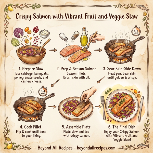 Crispy Salmon with Vibrant Fruit and Veggie Slaw instructions