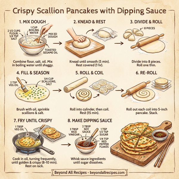 Crispy Scallion Pancakes with Dipping Sauce instructions