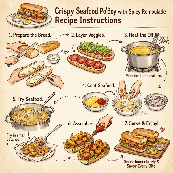 Crispy Seafood Po'Boy with Spicy Remoulade instructions