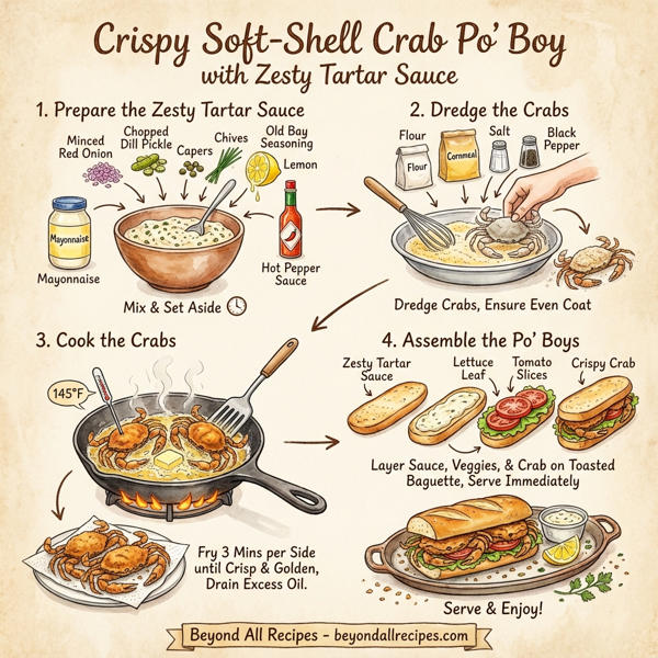 Crispy Soft-Shell Crab Po' Boy with Zesty Tartar Sauce instructions