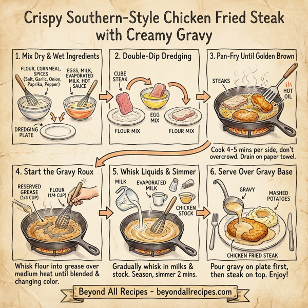Crispy Southern-Style Chicken Fried Steak with Creamy Gravy instructions