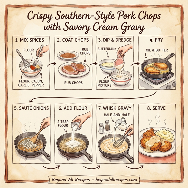Crispy Southern-Style Pork Chops with Savory Cream Gravy instructions