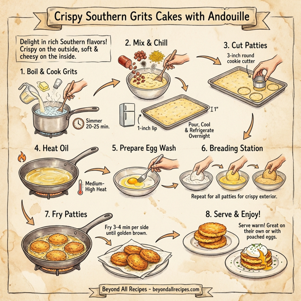 Crispy Southern Grits Cakes with Andouille instructions