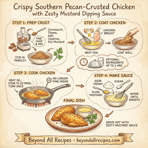 Crispy Southern Pecan-Crusted Chicken with Zesty Mustard Dipping Sauce instructions