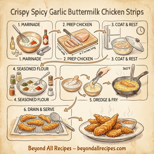 Crispy Spicy Garlic Buttermilk Chicken Strips instructions