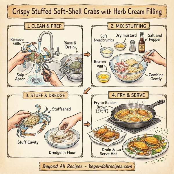 Crispy Stuffed Soft-Shell Crabs with Herb Cream Filling instructions