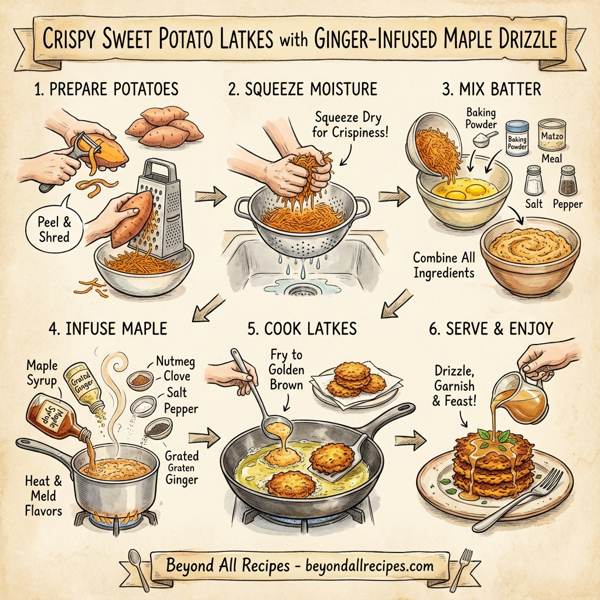 Crispy Sweet Potato Latkes with Ginger-Infused Maple Drizzle instructions