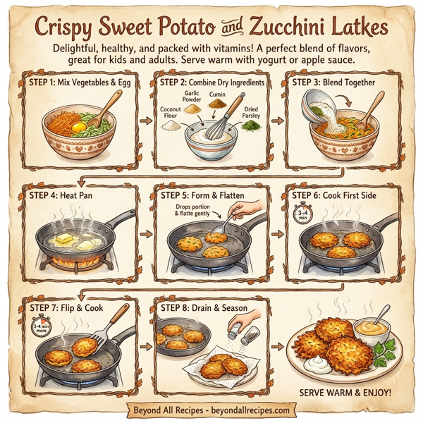 Crispy Sweet Potato and Zucchini Latkes instructions