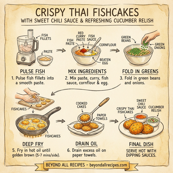 Crispy Thai Fishcakes with Sweet Chili Sauce and Refreshing Cucumber Relish instructions