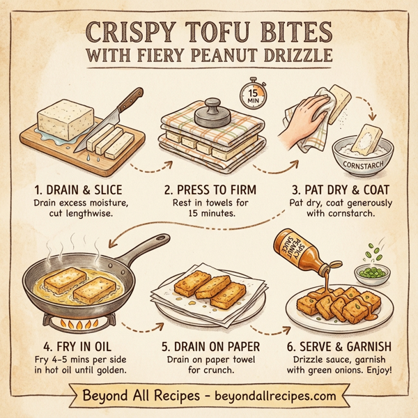 Crispy Tofu Bites with Fiery Peanut Drizzle instructions
