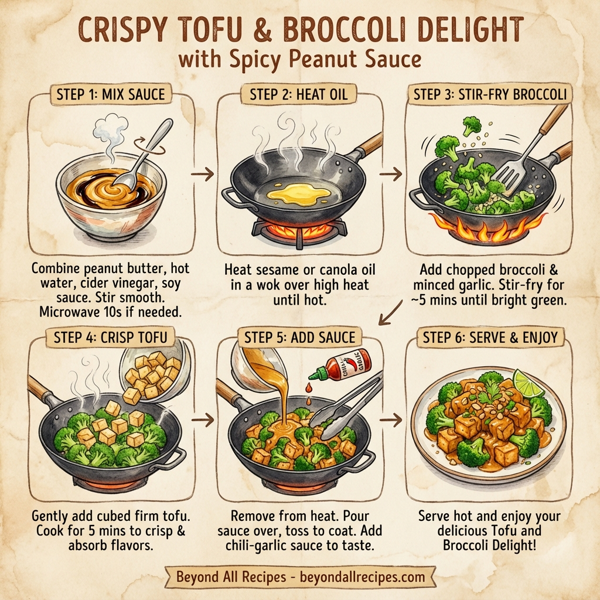 Crispy Tofu and Broccoli Delight with Spicy Peanut Sauce instructions