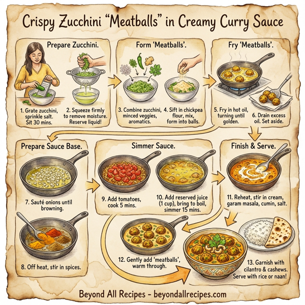 Crispy Zucchini 'Meatballs' in Creamy Curry Sauce instructions
