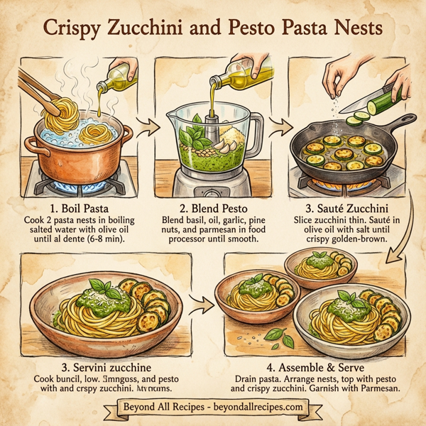 Crispy Zucchini and Pesto Pasta Nests instructions