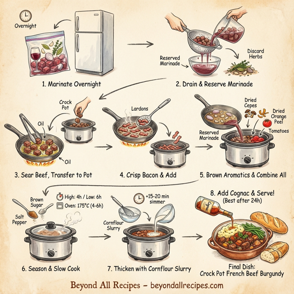 Crock Pot French Beef Burgundy with Dried Orange and Forest Mushrooms instructions