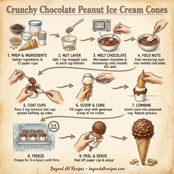 Crunchy Chocolate Peanut Ice Cream Cones instructions