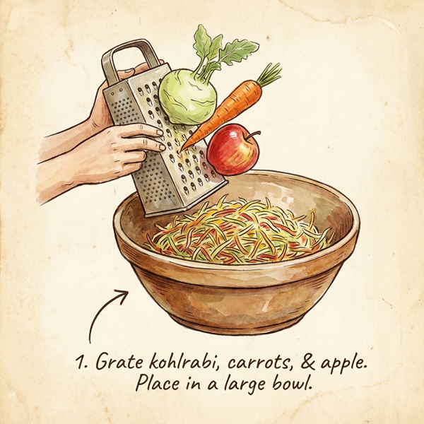 Crunchy Kohlrabi and Apple Slaw with Edamame instructions