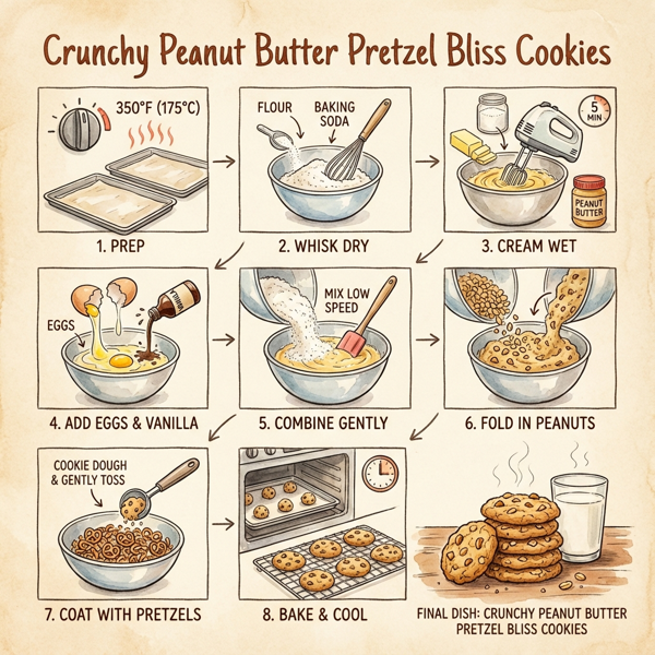 Crunchy Peanut Butter Pretzel Bliss Cookies instructions