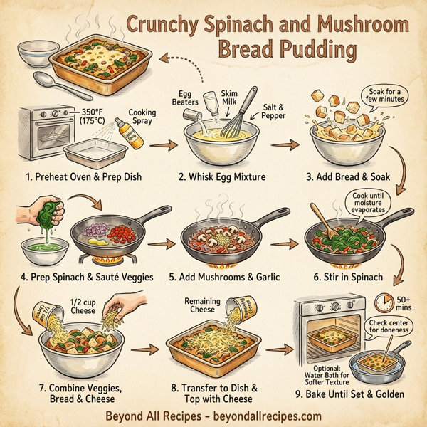 Crunchy Spinach and Mushroom Bread Pudding instructions