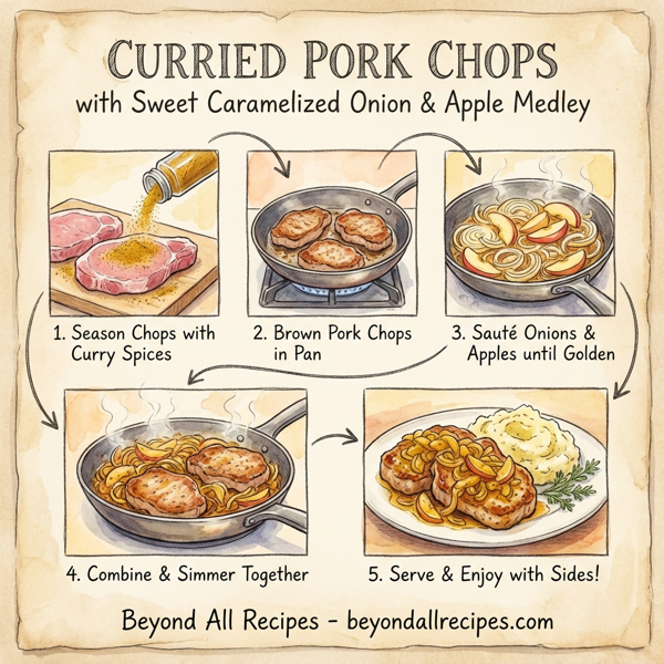 Curried Pork Chops with Sweet Caramelized Onion and Apple Medley instructions
