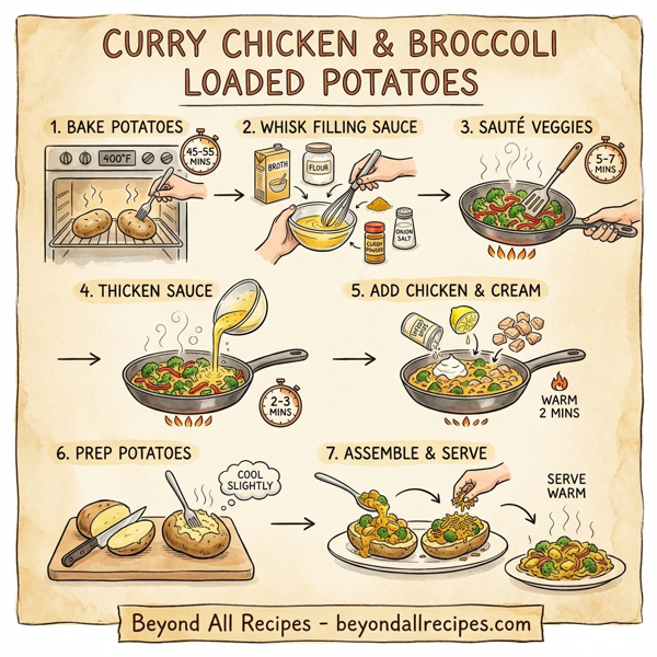 Curry Chicken & Broccoli Loaded Potatoes instructions