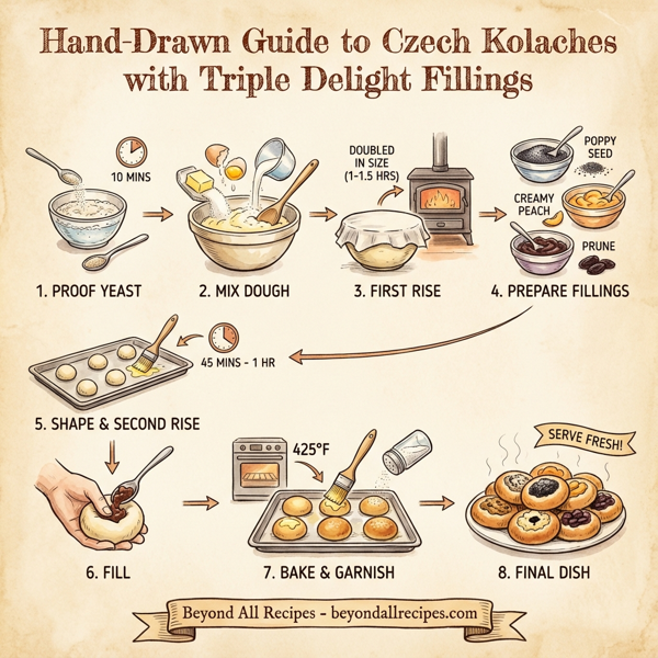 Czech Kolaches with Triple Delight Fillings: Poppy Seed, Creamy Peach, and Prune instructions