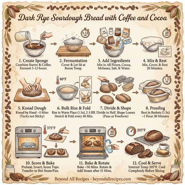 Dark Rye Sourdough Bread with Coffee and Cocoa instructions