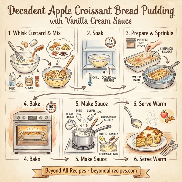 Decadent Apple Croissant Bread Pudding with Vanilla Cream Sauce instructions