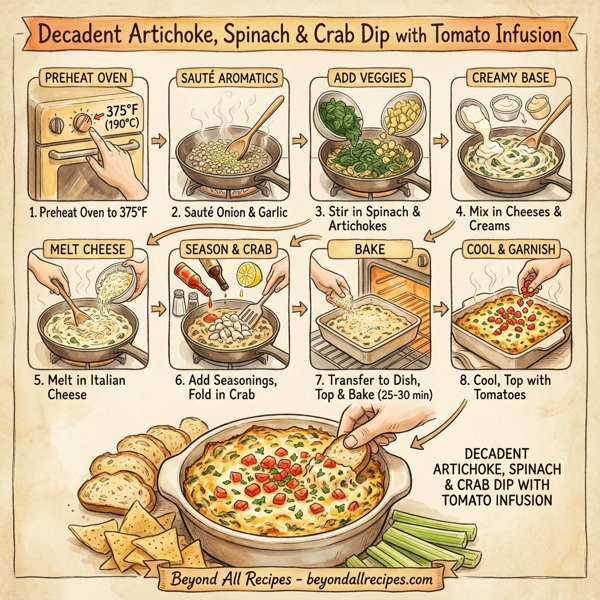 Decadent Artichoke, Spinach & Crab Dip with Tomato Infusion instructions