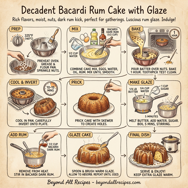 Decadent Bacardi Rum Cake with Glaze instructions