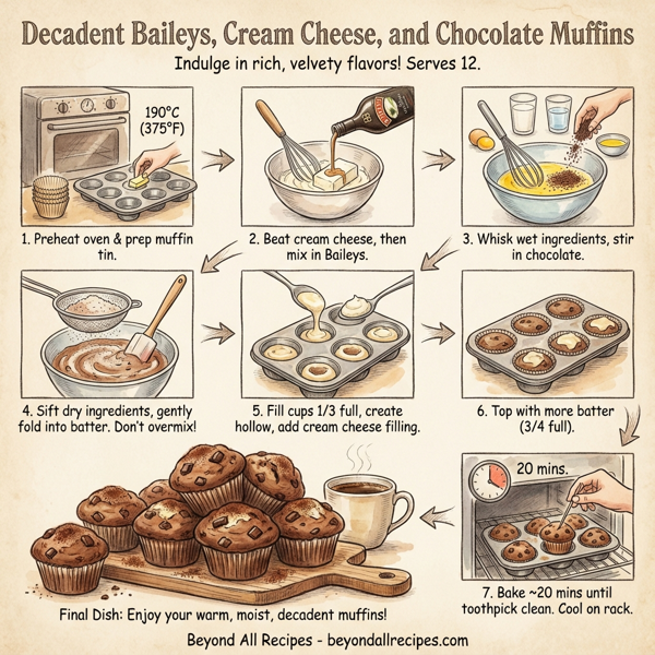 Decadent Baileys, Cream Cheese, and Chocolate Muffins instructions