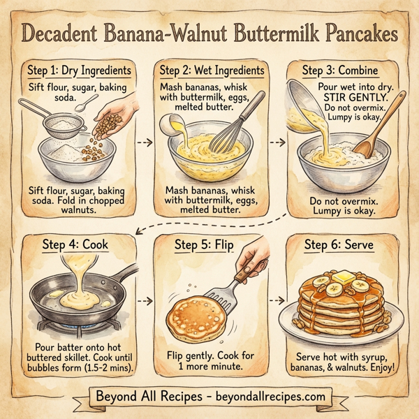 Decadent Banana-Walnut Buttermilk Pancakes instructions