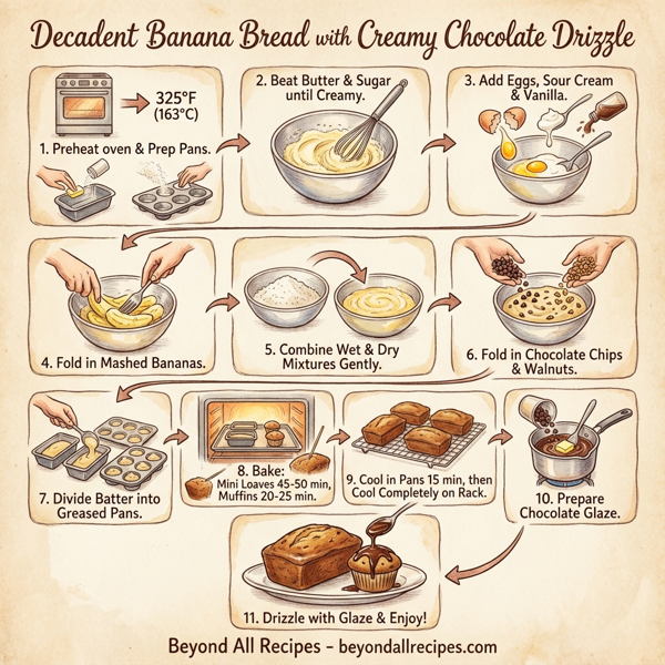 Decadent Banana Bread with Creamy Chocolate Drizzle instructions