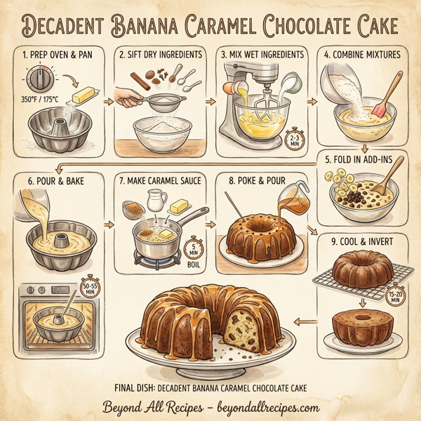 Decadent Banana Caramel Chocolate Cake instructions