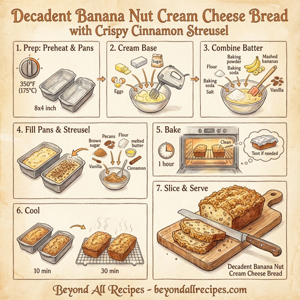 Decadent Banana Nut Cream Cheese Bread with Crispy Cinnamon Streusel instructions